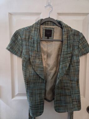 The Limited Aqua & Brown Tweed Short Sleeve Blazer